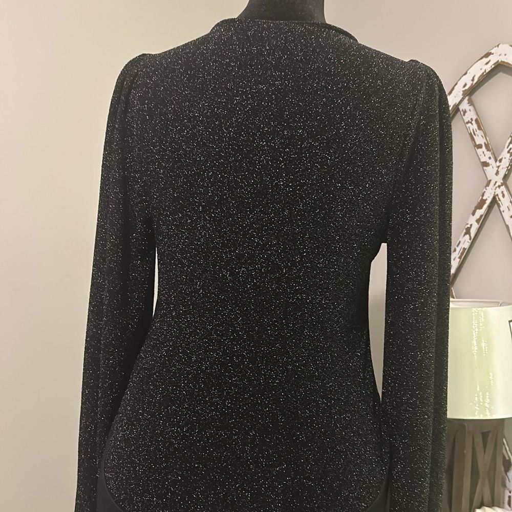 White Birch small bodysuit sparkly black vneck   A - Picture 5 of 9
